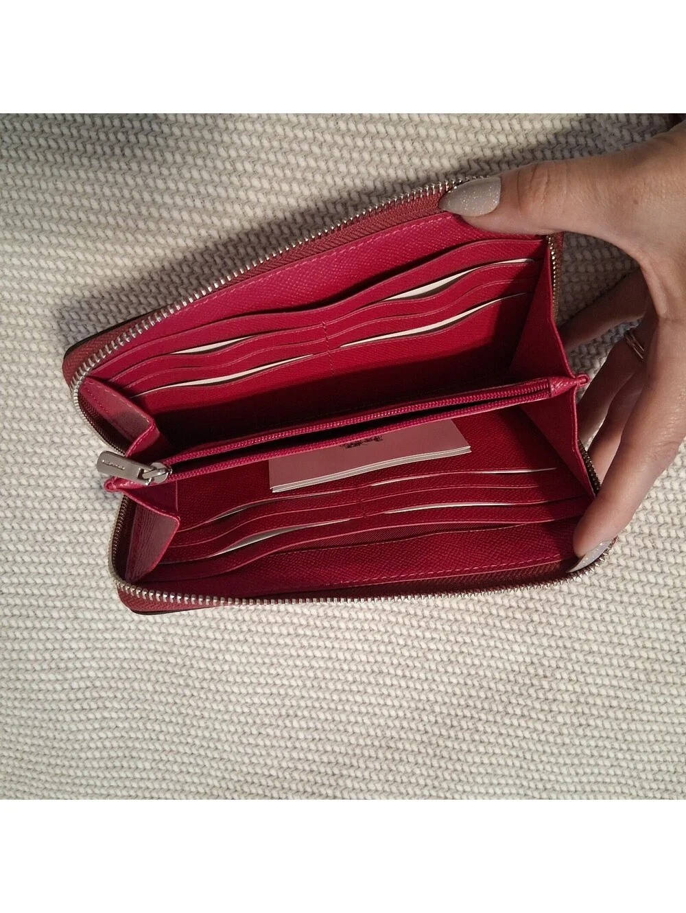 Coach Leather Accordion Zip Around Long Wallet Pink Magenta Silver Hardware